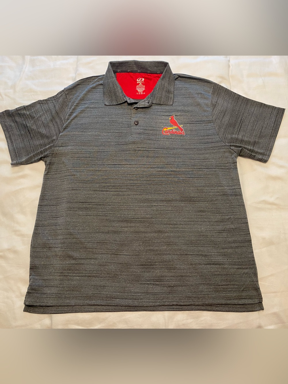 NEW XL Gray Men’s St. Louis Cardinals Short Sleeve Polo Shirt 100% Polyester